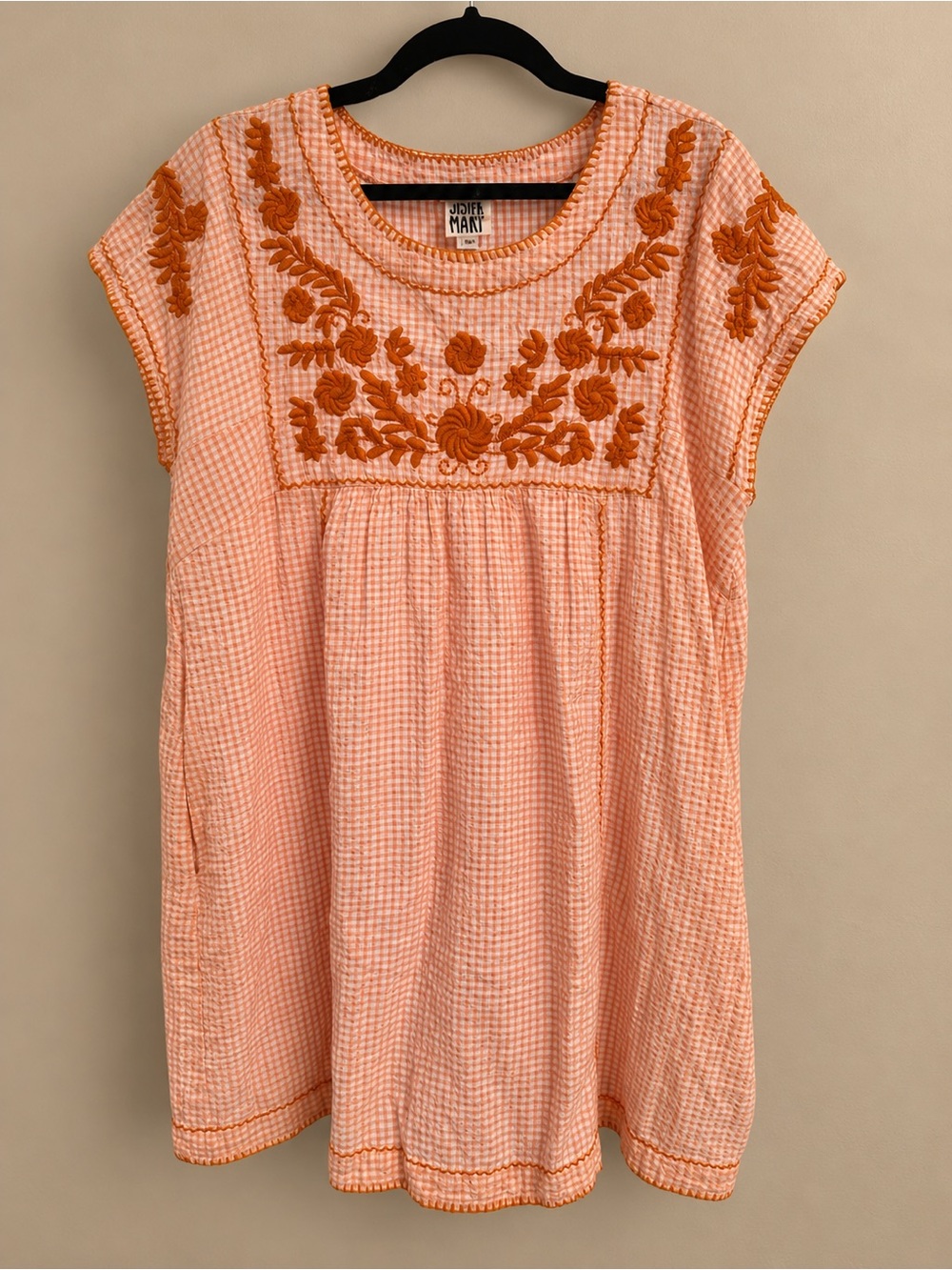 Sister Mary Peach Embroidered Short-Sleeve Tunic